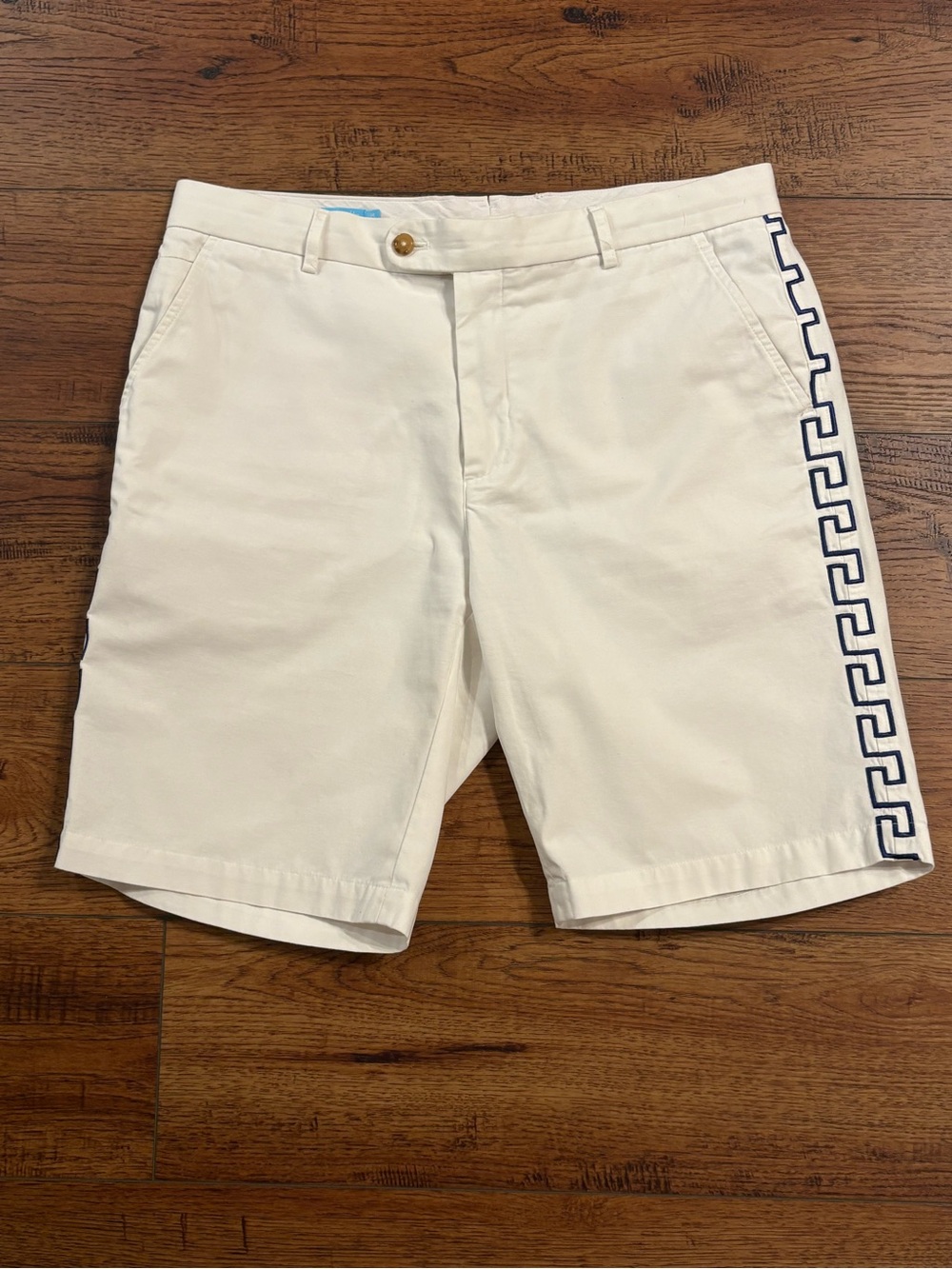J. McLaughlin White Cotton Greek Key Trim Shorts Men’s Size 34
